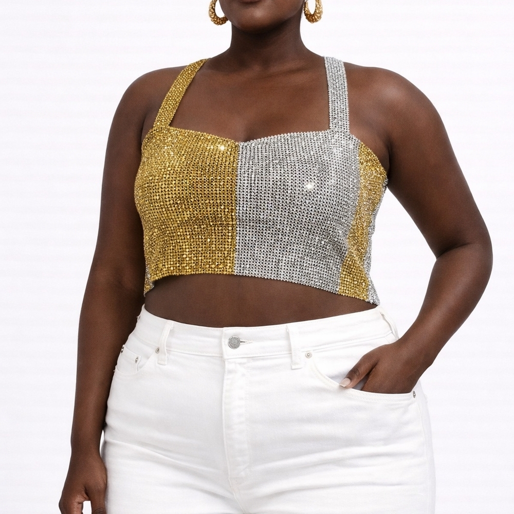 Sparkling Gold and Silver Sequin Crop Top